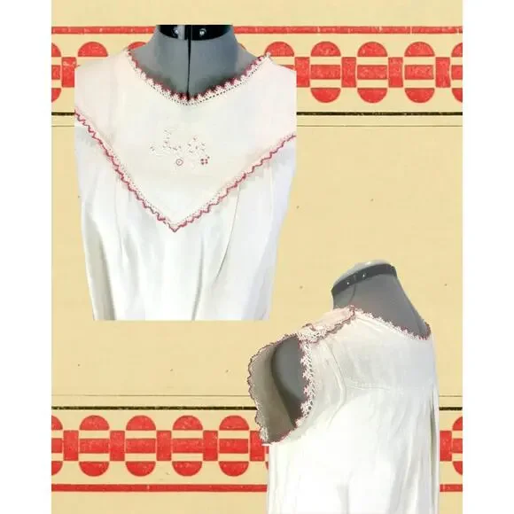 Antique Victorian White Cotton Crochet Trim Full Length Nightgown Sz XL - Picture 3 of 4